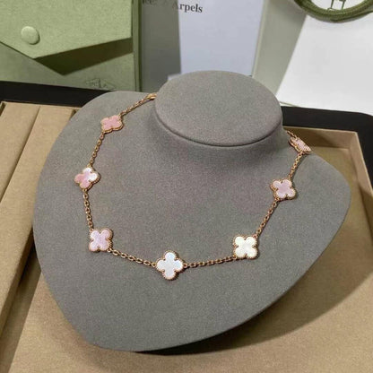[LUCKY LOVE]CLOVER 10 MOTIFS PINK MOP NECKLACE