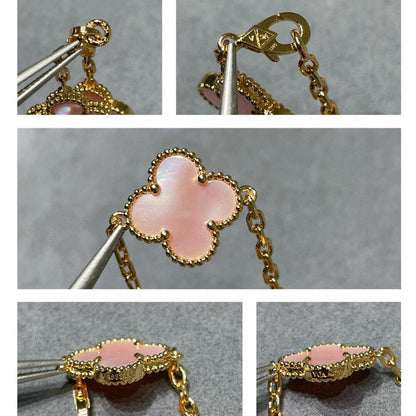 [LUCKY LOVE]CLOVER 10 MOTIFS PINK MOP NECKLACE
