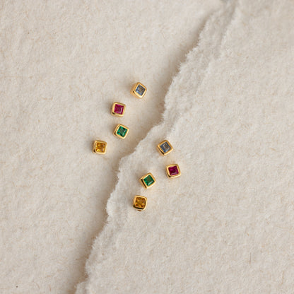Square Bezel Birthstone Flatback Studs