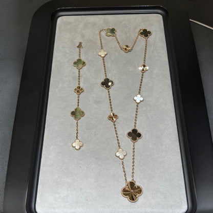 [LUCKY LOVE]DETACHABLE CLOVER 15(11+4) FLOWER ROSE GOLD NECKLACE SET