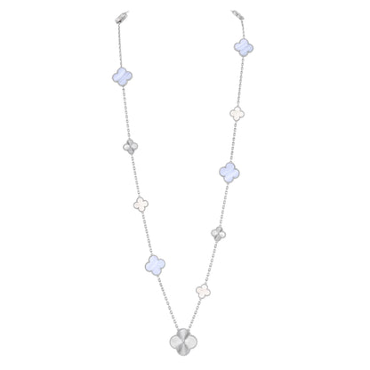 [LUCKY LOVE]DETACHABLE CLOVER 15(11+4) FLOWER SILVER NECKLACE SET