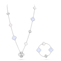 [LUCKY LOVE]DETACHABLE CLOVER 15(11+4) FLOWER SILVER NECKLACE SET