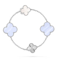 [LUCKY LOVE]DETACHABLE CLOVER 15(11+4) FLOWER SILVER NECKLACE SET