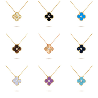 [LUCKY LOVE]CLOVER 15MM DIAMOND SINGLE FLOWER NECKLACE COLLECTION