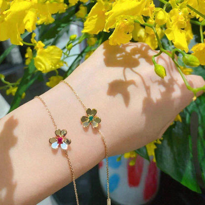 [LUCKY LOVE]FRIVOLE GOLD FLOWER PINK MALACHITE BRACELET