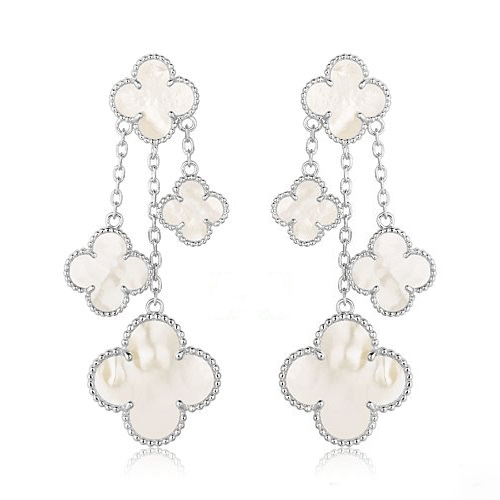 [LUCKY LOVE]CLOVER EARRINGS WHITE MOP 4 MOTIFS SILVER
