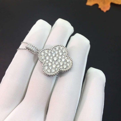 [LUCKY LOVE]CLOVER 25MM SILVER FULL DIAMOND BIG CLOVER NECKLACE