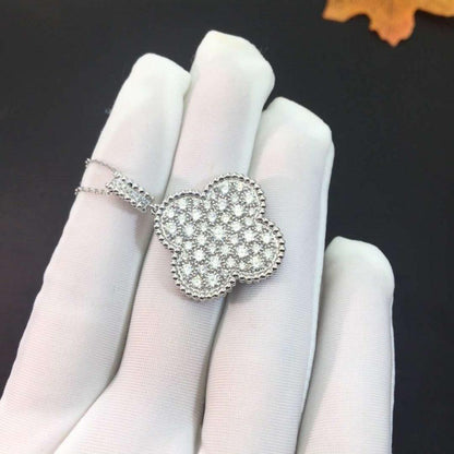 [LUCKY LOVE]CLOVER 25MM SILVER FULL DIAMOND BIG CLOVER NECKLACE