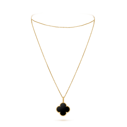 [LUCKY LOVE]CLOVER 25MM GOLD ONYX BIG CLOVER NECKLACE