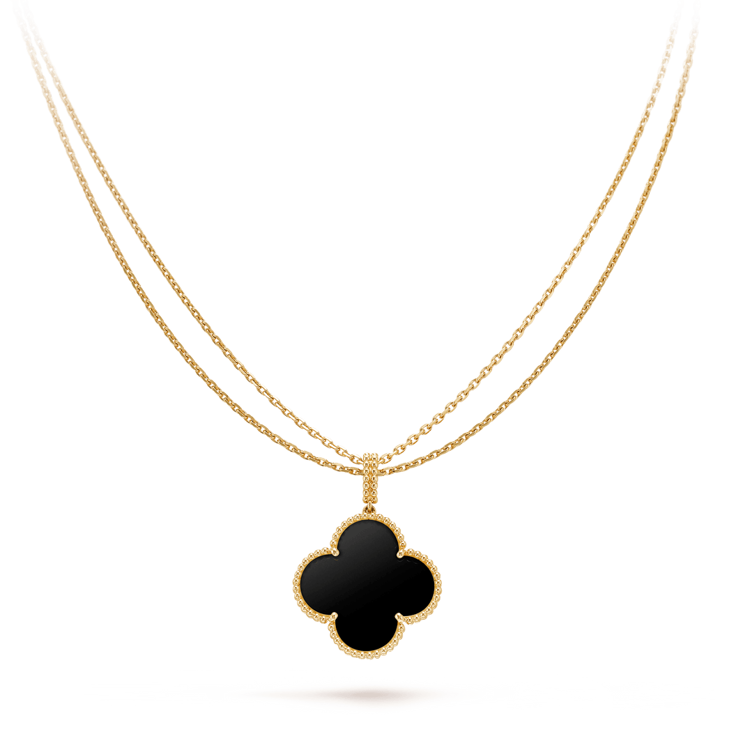 [LUCKY LOVE]CLOVER 25MM GOLD ONYX BIG CLOVER NECKLACE