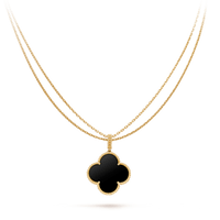 [LUCKY LOVE]CLOVER 25MM GOLD ONYX BIG CLOVER NECKLACE