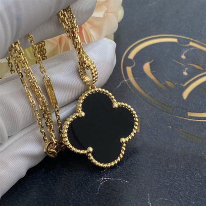 [LUCKY LOVE]CLOVER 25MM GOLD ONYX BIG CLOVER NECKLACE