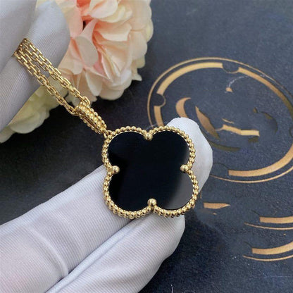 [LUCKY LOVE]CLOVER 25MM GOLD ONYX BIG CLOVER NECKLACE