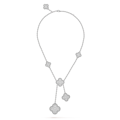 [LUCKY LOVE]CLOVER 5 MOTIFS SILVER DIAMONDS NECKLACE