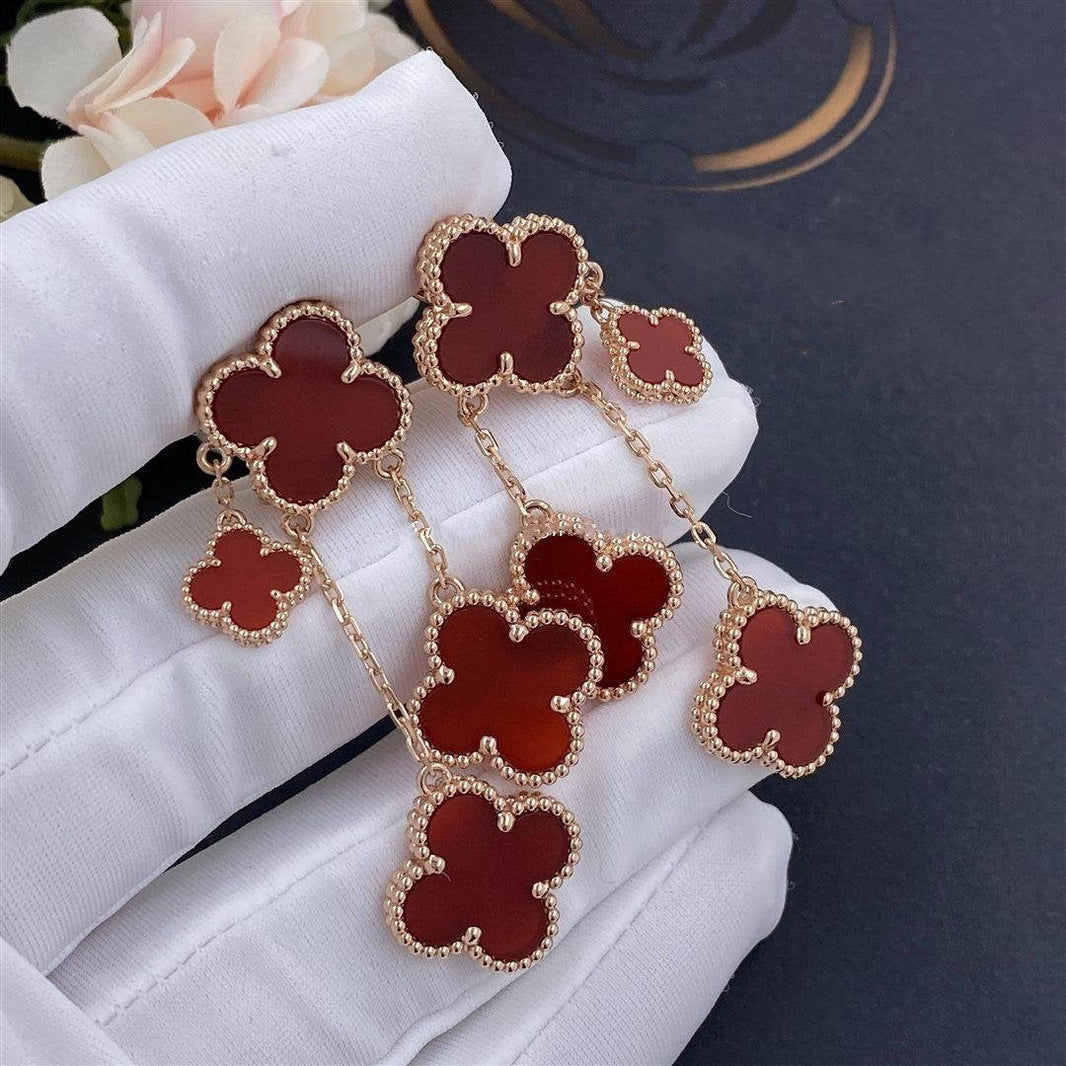 [LUCKY LOVE]CLOVER EARRINGS CARNELIAN 4 MOTIFS PINK GOLD