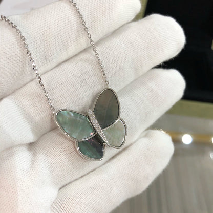 [LUCKY LOVE]LARGE BUTTERFLY SILVER PENDANT DIAMOND NECKLACE