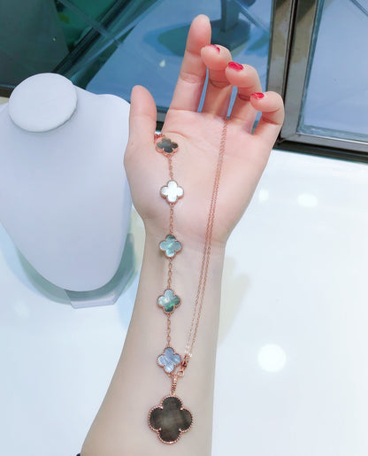 [LUCKY LOVE]COMBINED BRACELET 5 MOTIFS AND NECKLACE DARK MOP ROSE GOLD