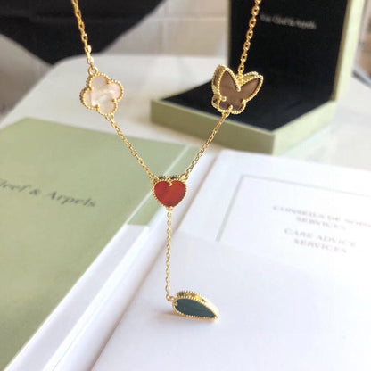 [LUCKY LOVE]LUCKY SPRING 4 MOTIFS ROSE GOLD NECKLACE