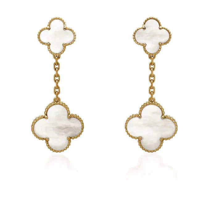 [LUCKY LOVE]CLOVER 2 MOTIF WHITE MOP EARRINGS