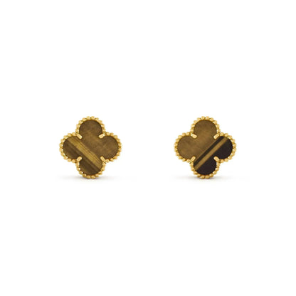 [LUCKY LOVE]CLOVER MEDIUM 1 MOTIFS TIGER EYE EARRINGS