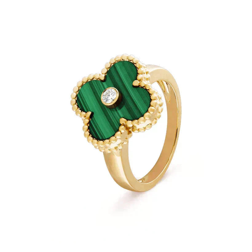 [LUCKY LOVE]CLOVER MALACHITE RING GOLD DIAMOND