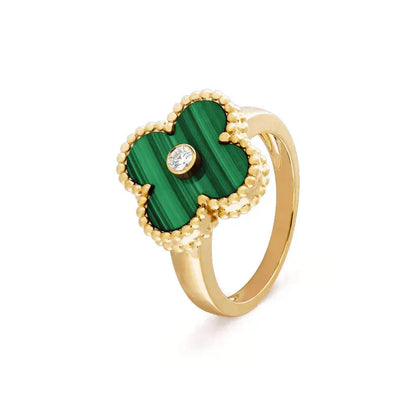 [LUCKY LOVE]CLOVER MALACHITE RING GOLD DIAMOND