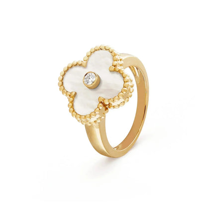 [LUCKY LOVE]CLOVER PINK MOP RING GOLD DIAMOND